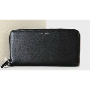 New Marc Jacobs Zip Around Continental Wallet Wristlet Leather Black